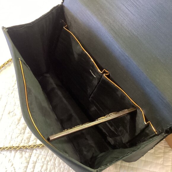 Vintage Zardozi Black Velvet Bag Clutch Gold Embroidery Double Peacock Design In - Picture 5 of 16